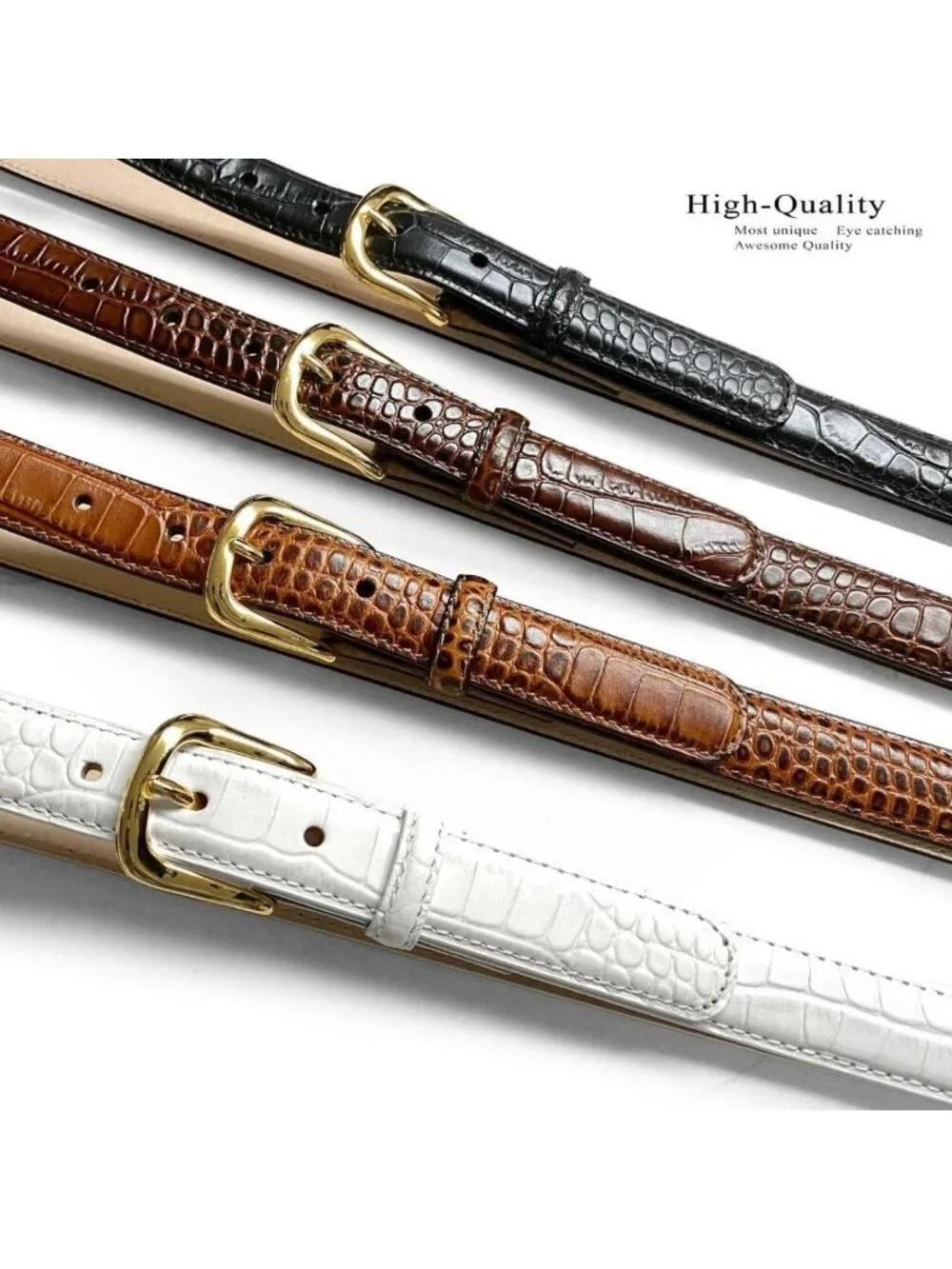 Full-Grain Cowhide Leather Dress Belt with Solid Brass Gold Buckle - 1-3/8